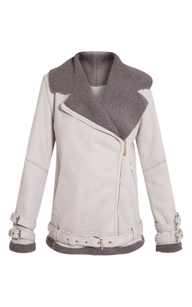 Emilia Grey Faux Shearling Aviator Jacket Coats & Jackets