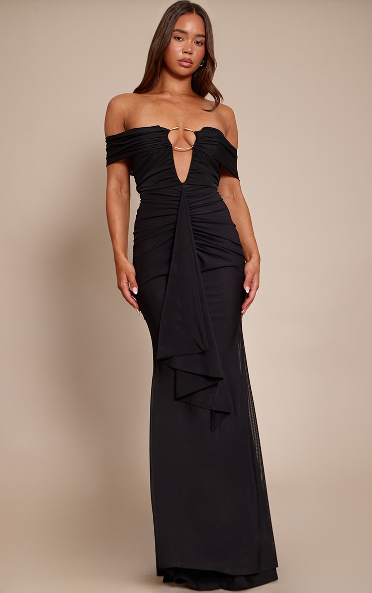 PLT Label Black Mesh Trim Detail Fishtail Maxi Dress