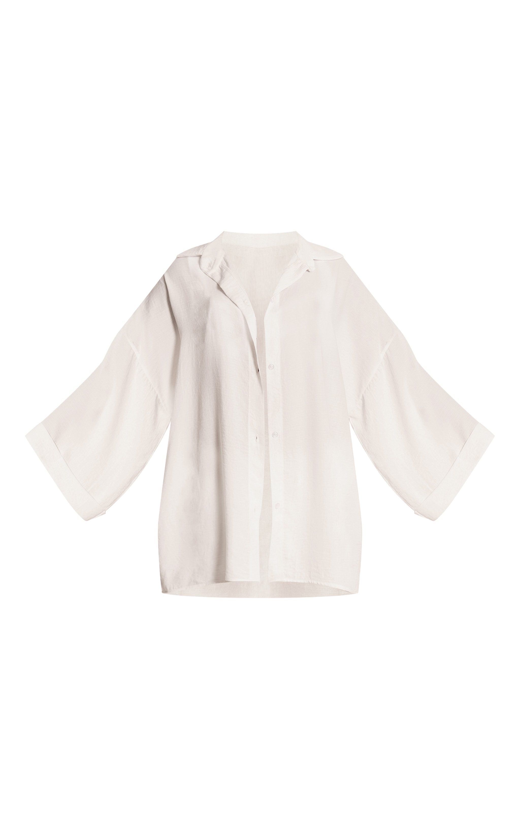White Linen Look Oversized Drop Shoulder Beach Shirt image 5