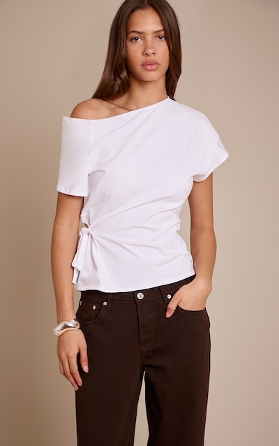 White Cotton Tie Waist Detail T Shirt