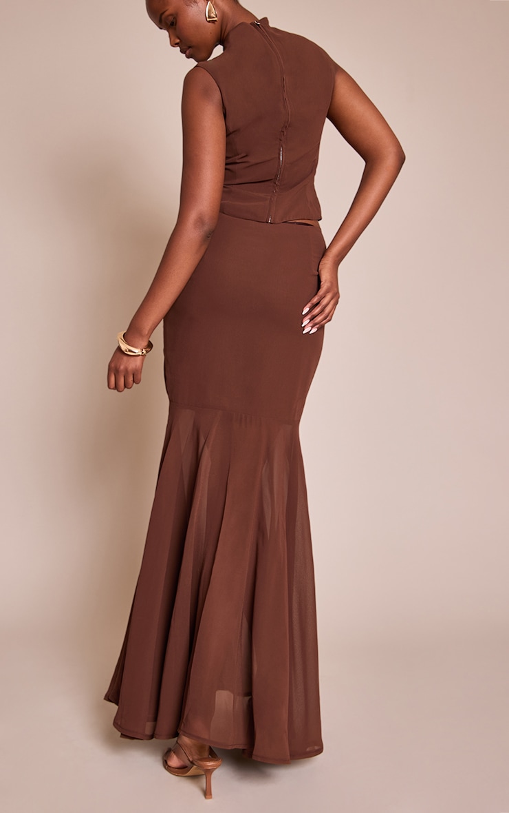 Chocolate Brown Chiffon Fishtail Maxi Skirt image 3