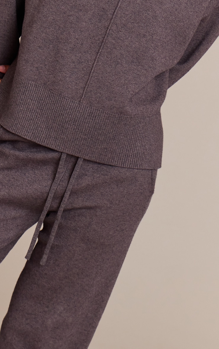 Charcoal Drawstring Wide Leg Knitted Pants image 4