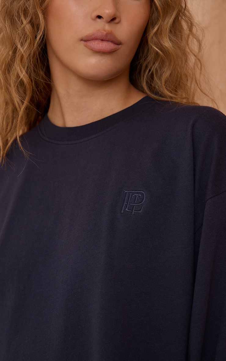 Navy Oversized Embroidered T-Shirt image 4