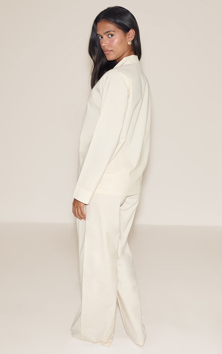 Butter Cream Cotton Poplin Revere Collar Long Pj Set image 2