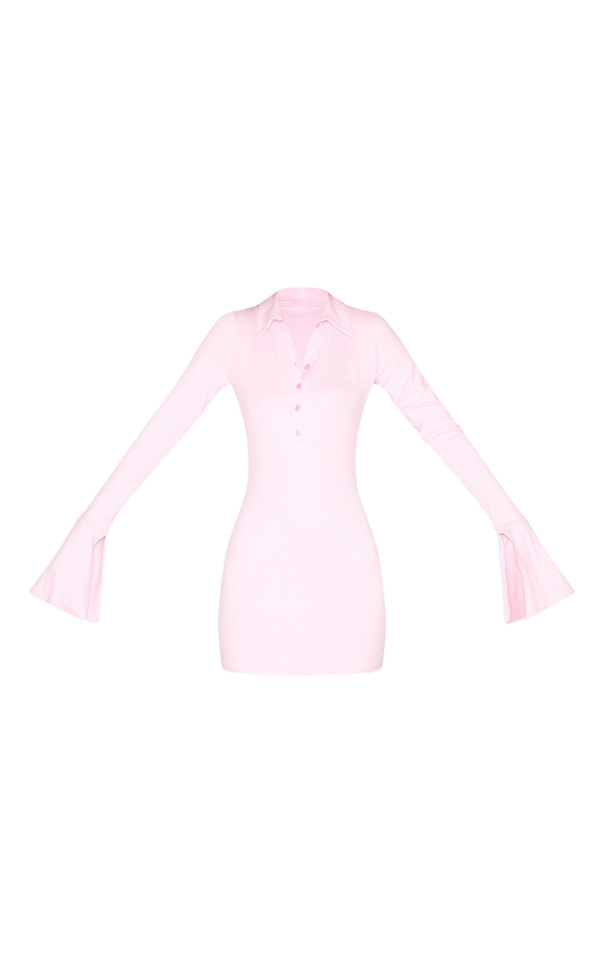 Candy Pink Rib Flared Cuff Bodycon Dress image 5