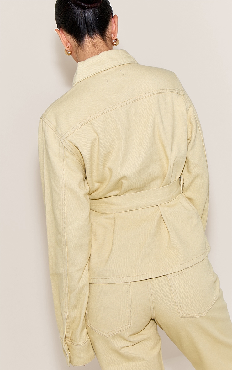 Butter Yellow Cinched Waist Belted Denim Jacket image 2