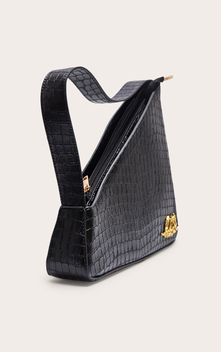 PLT Label Black Croc Faux Leather Triangle Hand Bag image 2