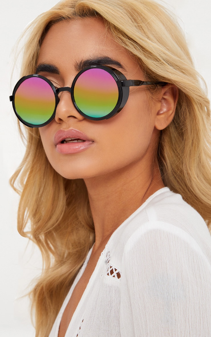 Multi Colour Lens Round Retro Goggle Sunglasses PrettyLittleThing