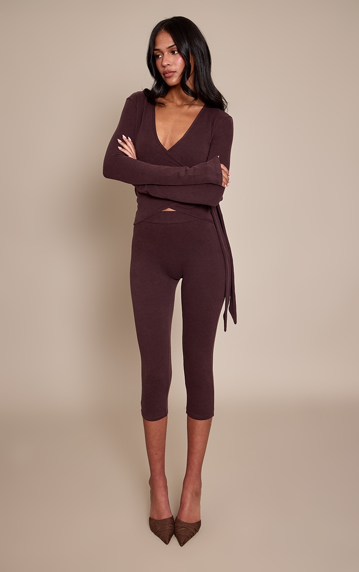 Tall PLT Chocolate Soft Cotton Wrap Front Yoga Top image 3
