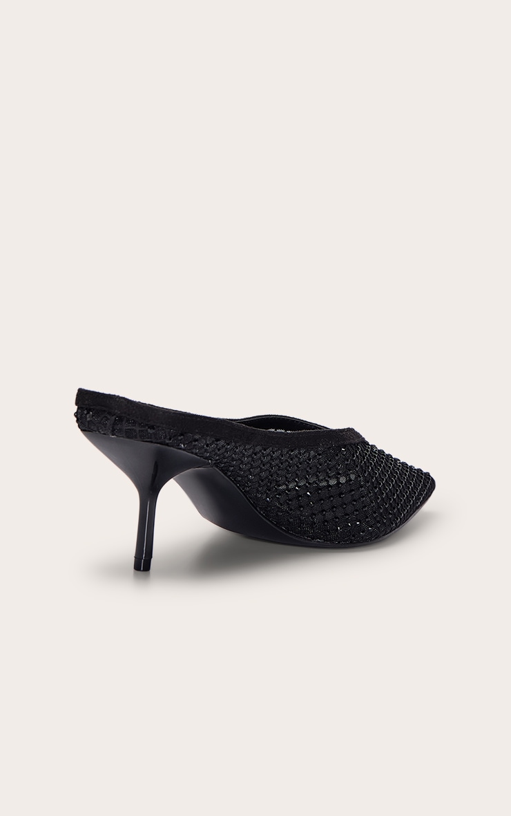 Mules style escarpins en mesh noir à coupe en V et strass image 4