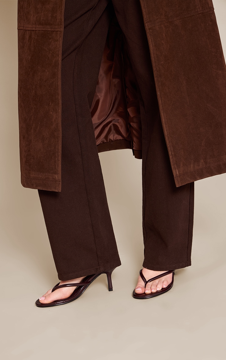 Chocolate Plum Patent PU Round Toe Thong Mid Heeled Mules image 1