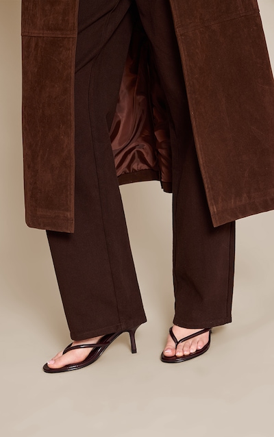 Chocolate Plum Patent PU Round Toe Thong Mid Heeled Mules