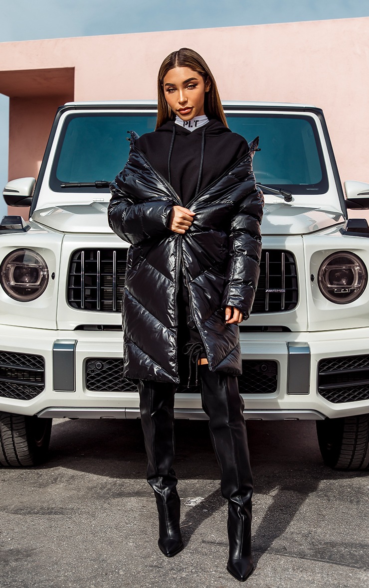 Black High Shine Oversized Puffer