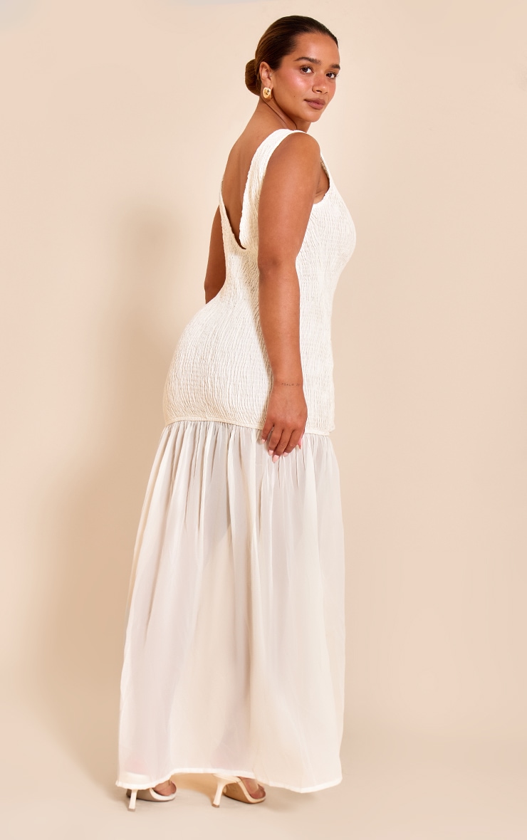 Shape Cream Shirred Scoop Back Contrast Dropped Hem Maxi Dress image 2