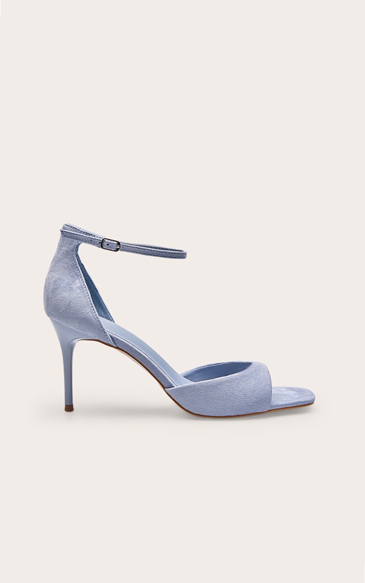 Baby Blue Faux Suede Square Toe Barely There Heeled Sandals image 2