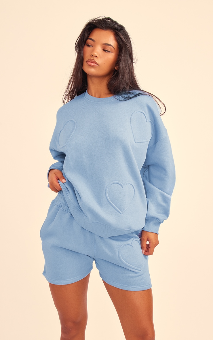 Baby Blue Oversized Heart Embossed Runner Shorts image 4