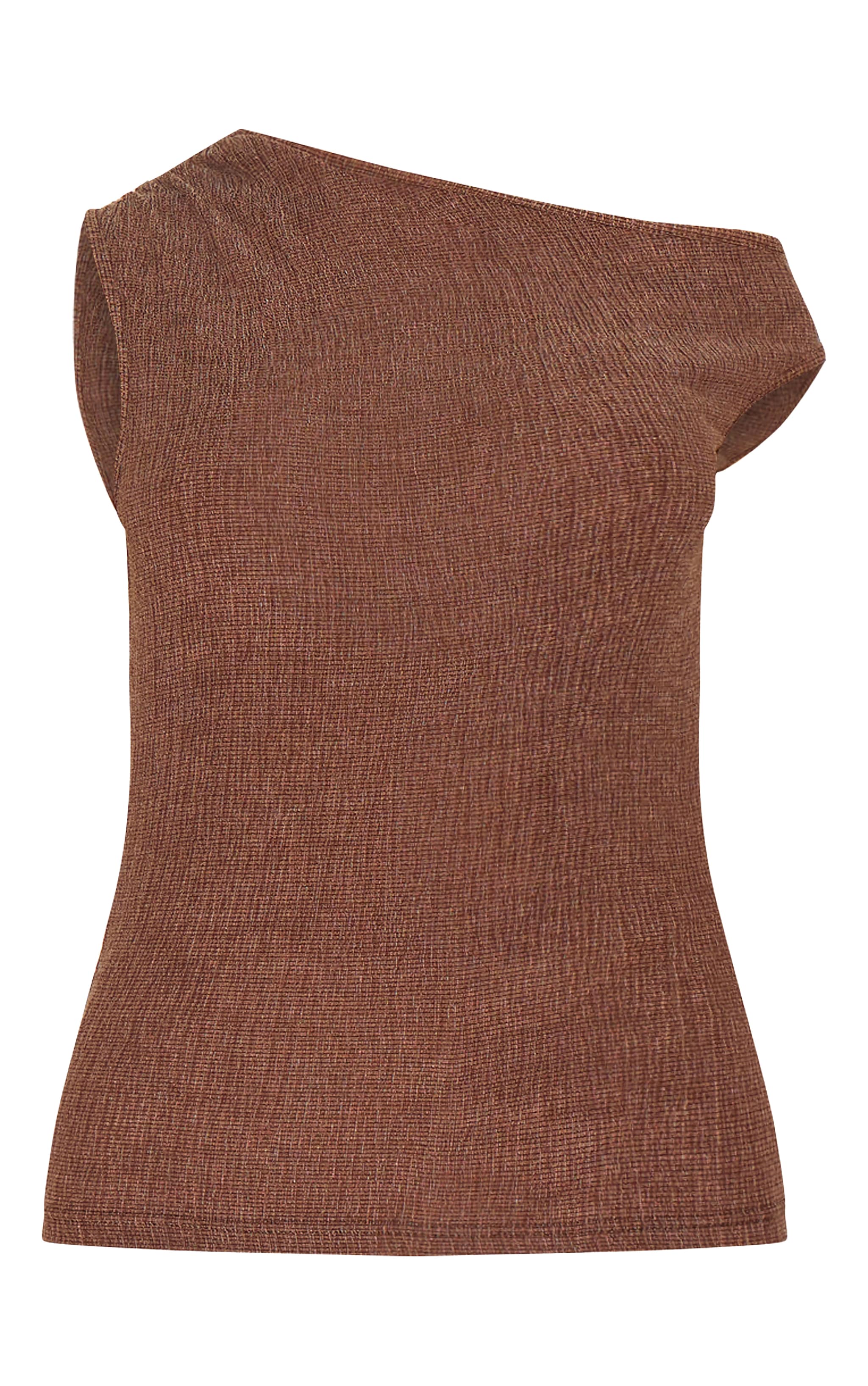 Top long texturé doublé chocolat à col asymétrique image 5