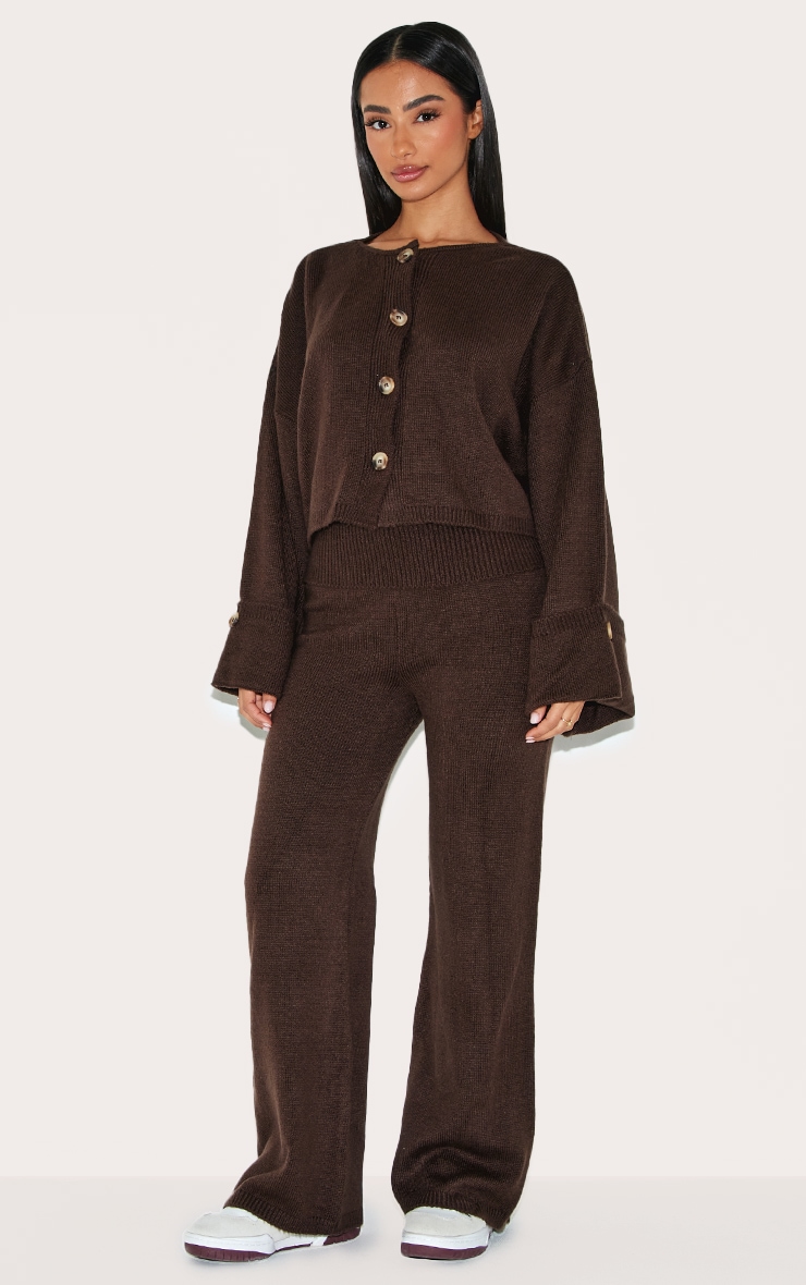 Petite Chocolate Knitted Turn Up Hem Detail Cardigan image 3