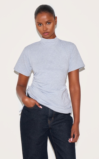Grey Marl Oversized Ruched Side Detail T Shirt