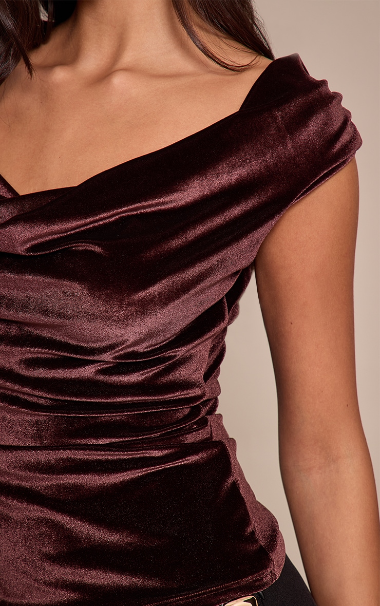Brown Velvet Cowl Neck Detail Sleeveless Top image 4
