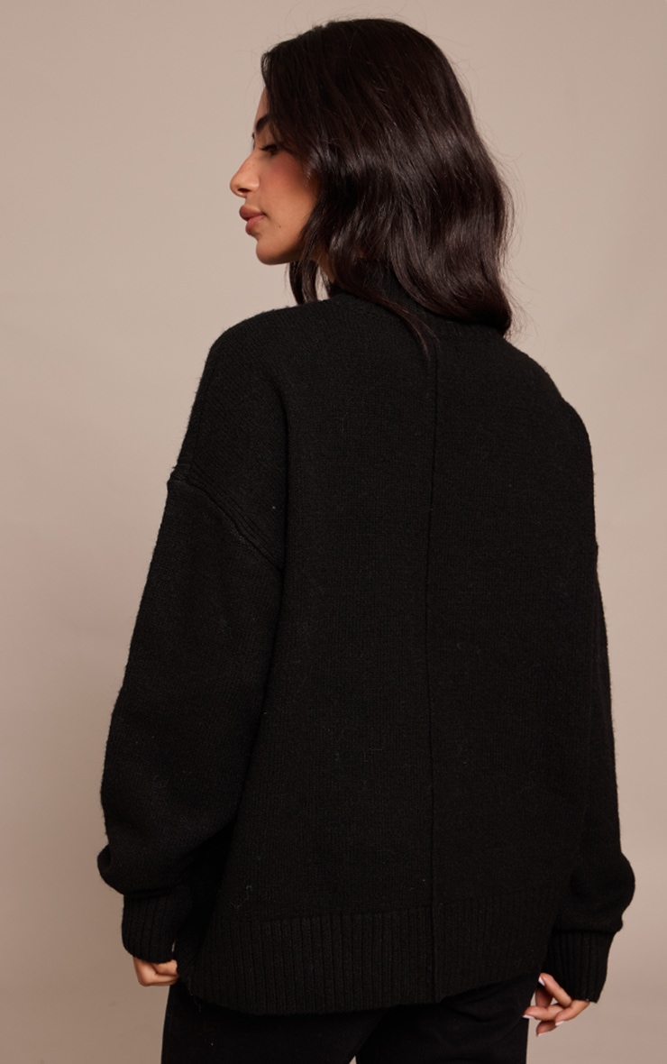 Petite Black Knit Oversized Polo Neck Sweater image 2
