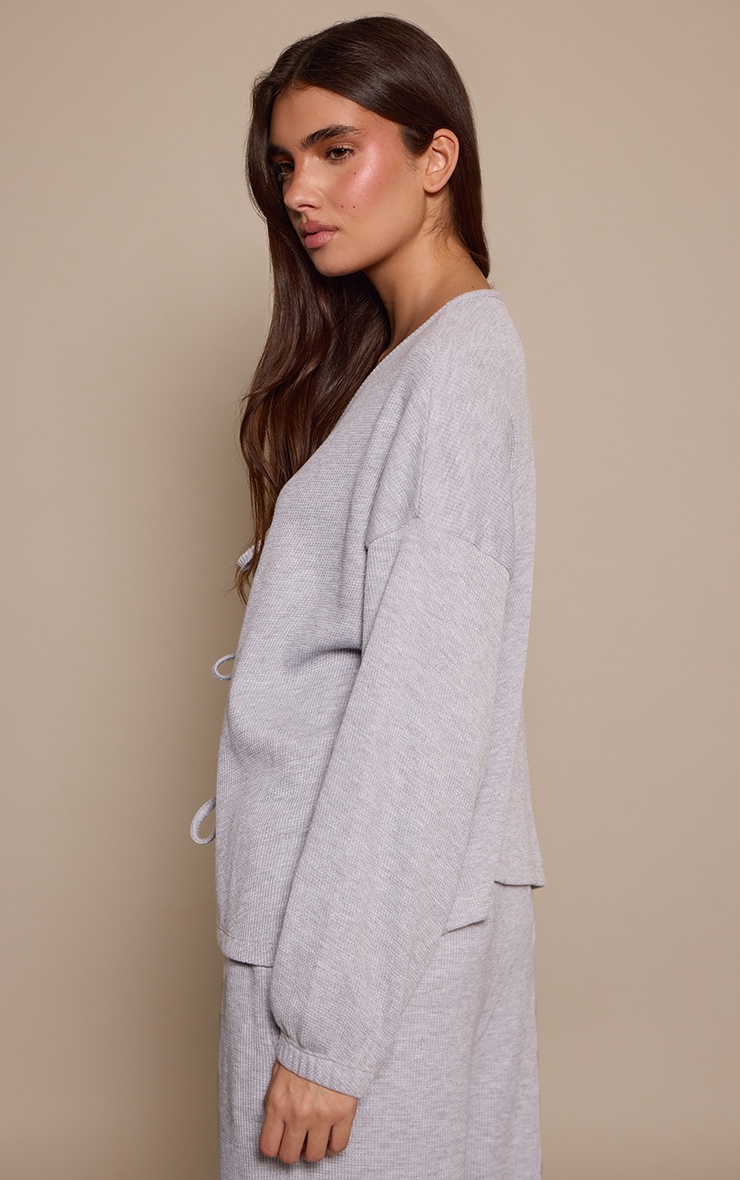 Ash Grey Tie Up Long Sleeve Pyjama Top image 2
