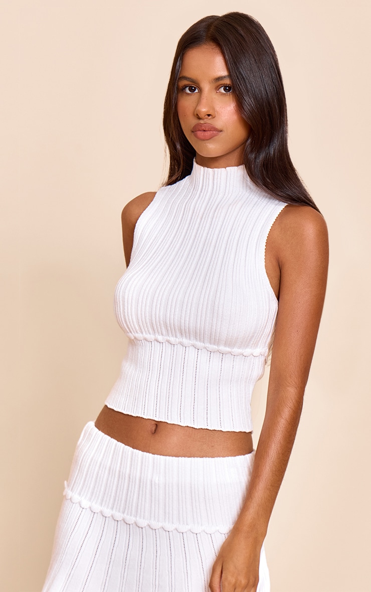 Petite White Knitted Sleeveless Long Top image 4