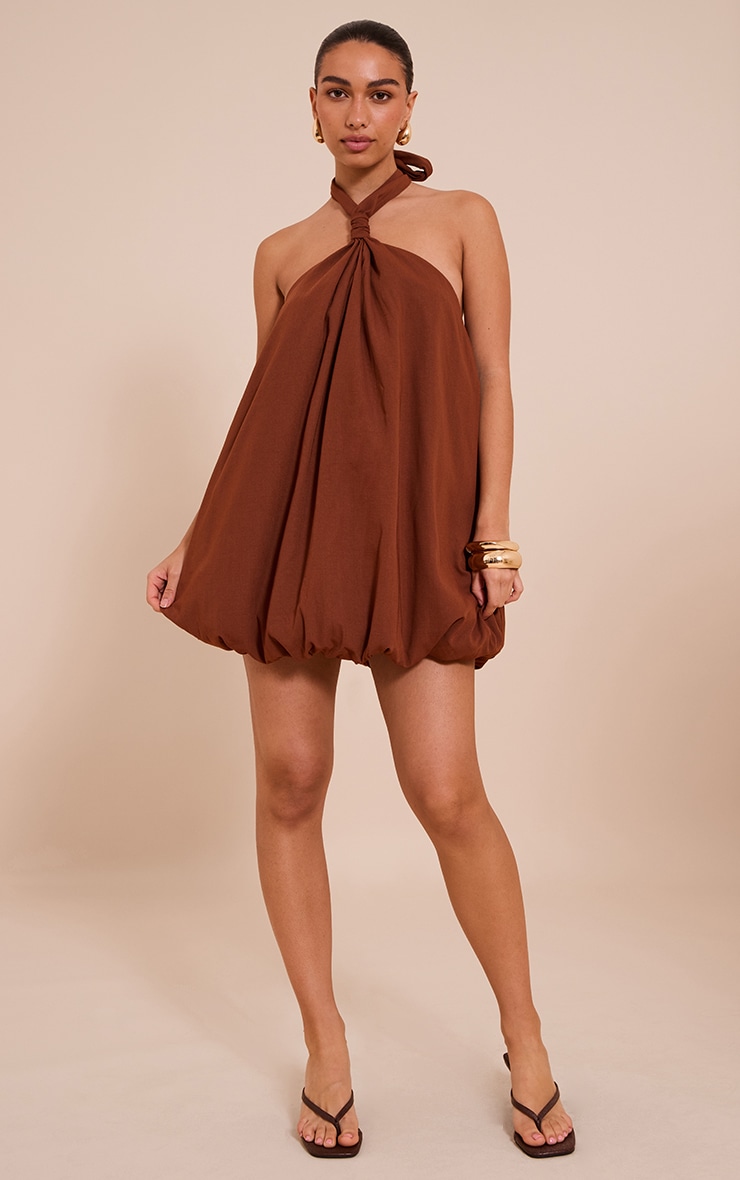 Chocolate Halterneck Puffball Mini Dress image 3