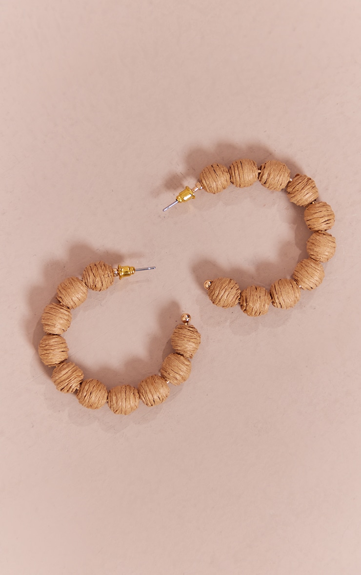 Natural Raffia Ball Hoop Earrings PrettyLittleThing AUS