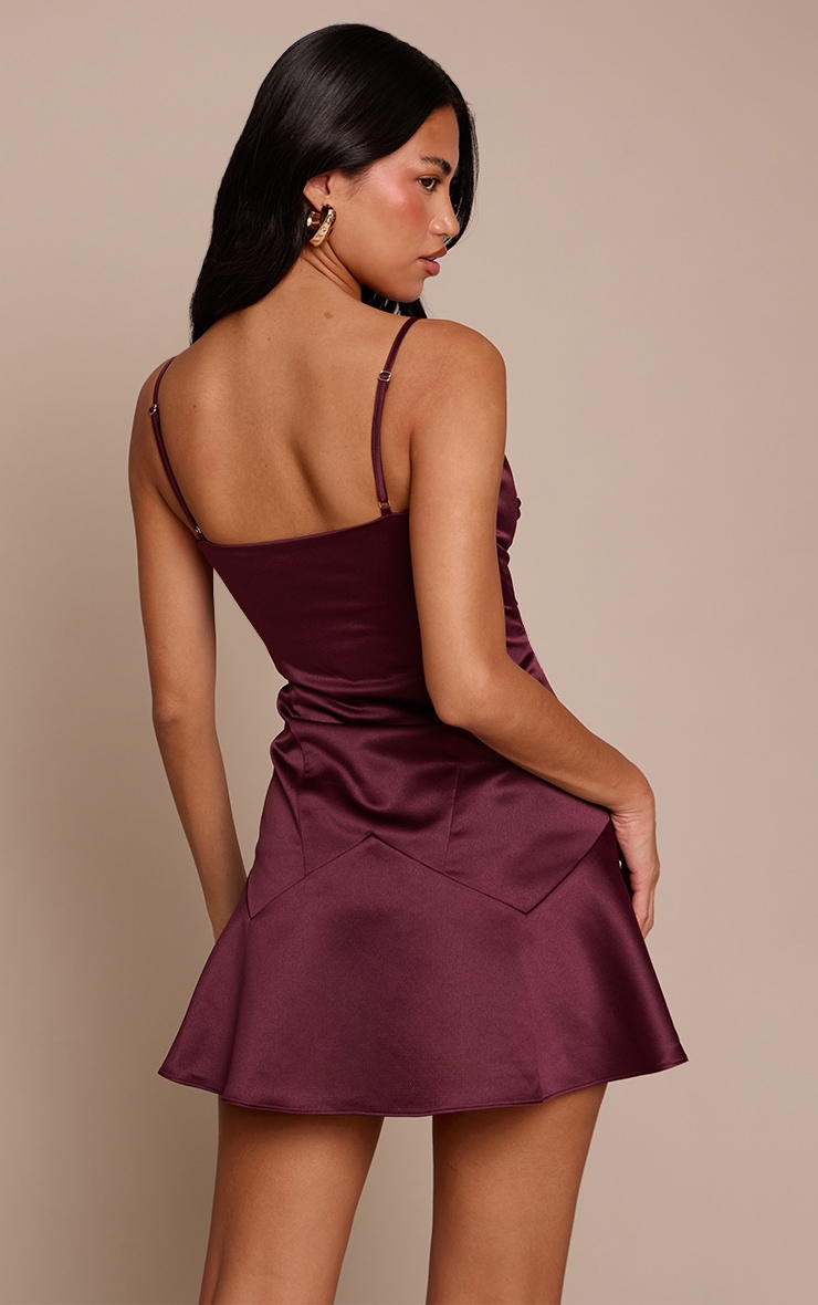 Plum Satin Embroired Mini Shift Dress image 2