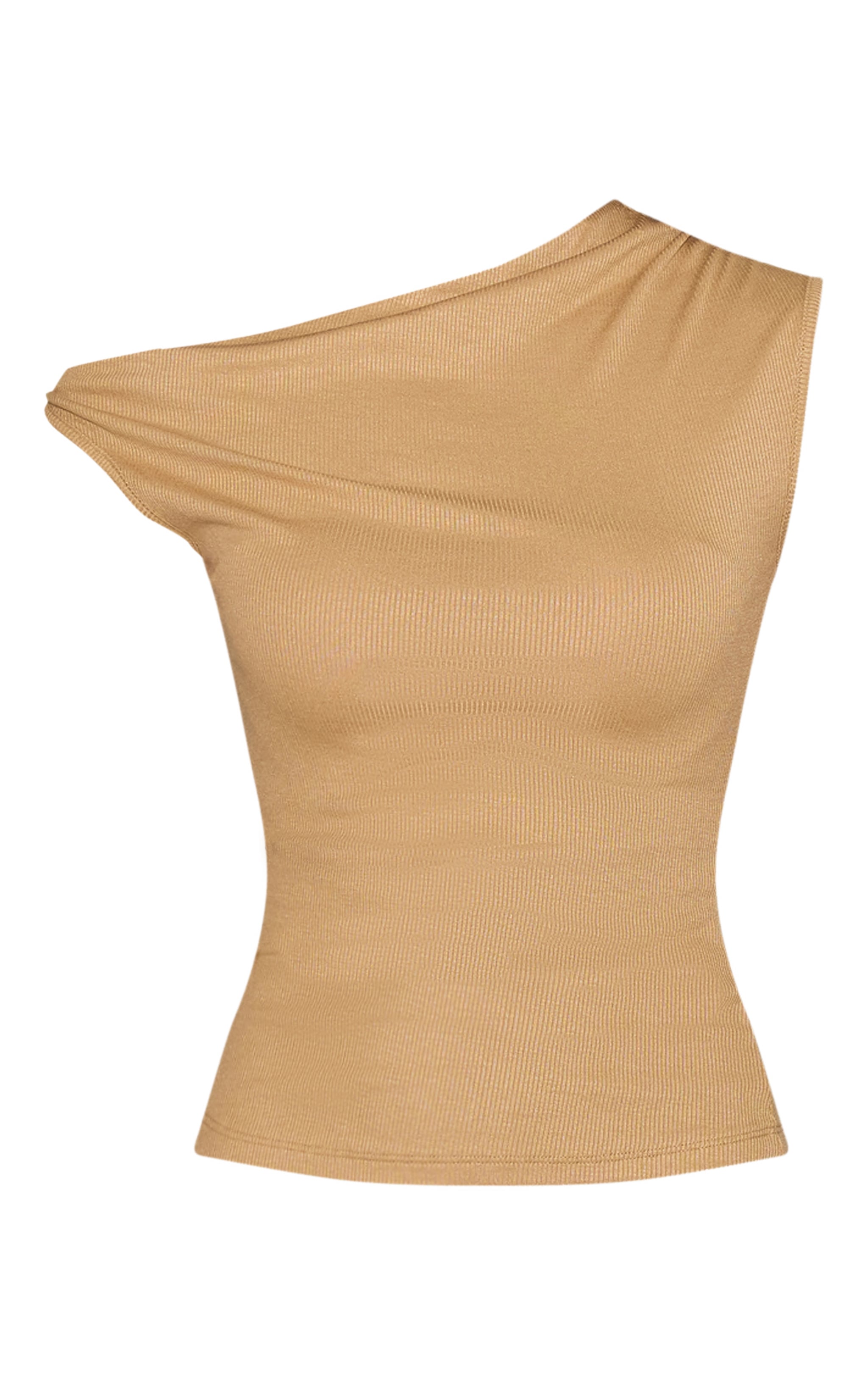 Stone Soft Rib Asymmetric Drape Detail Sleeveless Top image 5