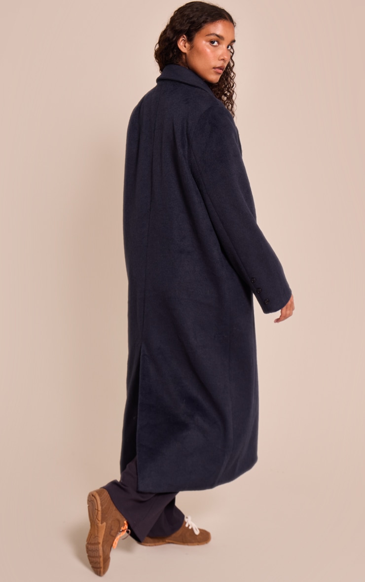 Navy Structured Double Breasted Wool Look Maxi Coat image 2