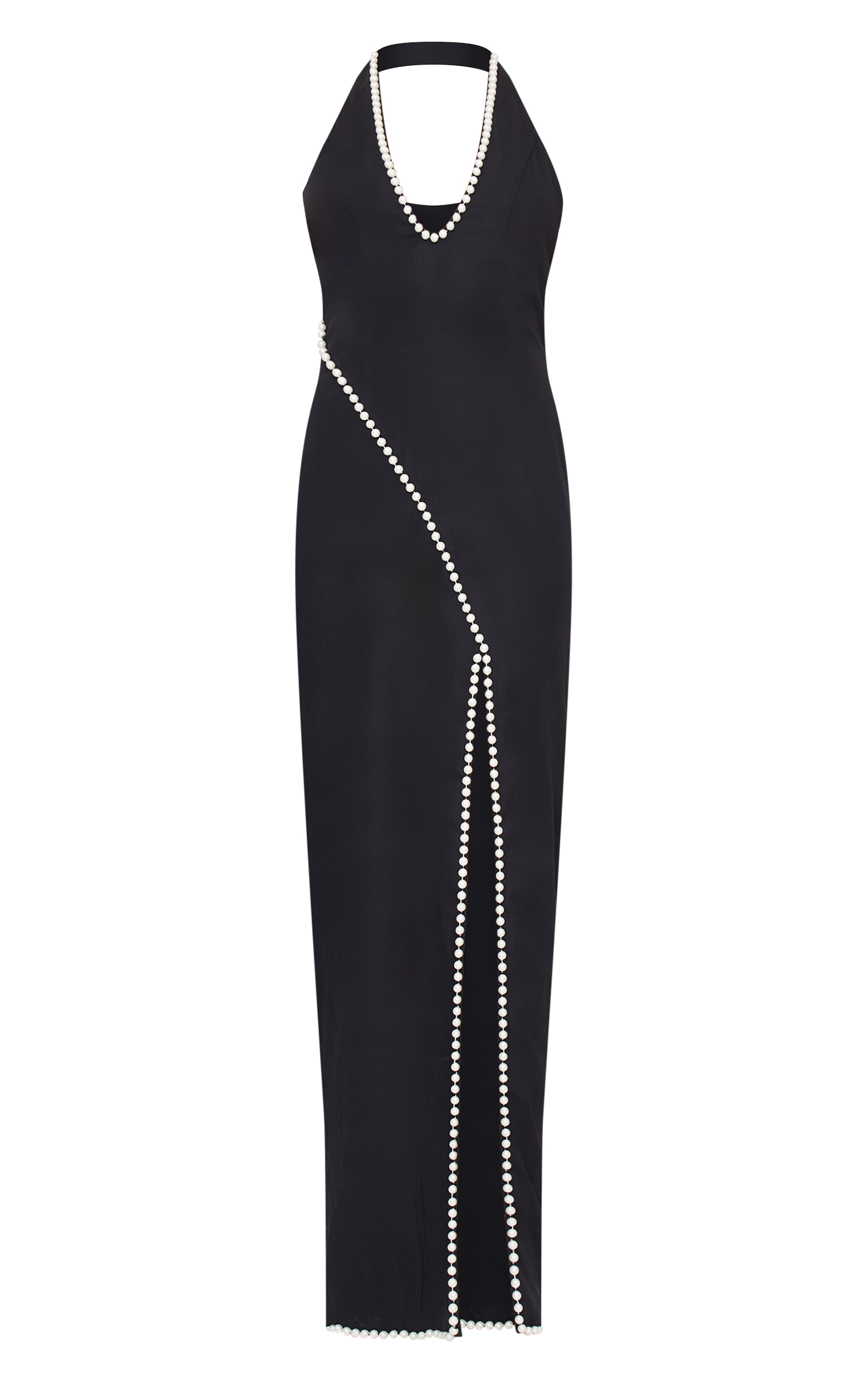 Black Pearl Detail Side Split Maxi Dress image 1