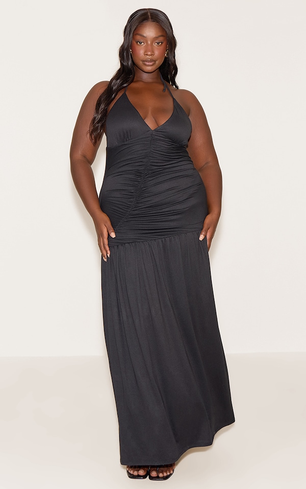Plus Robe longue doublée douce noire à ourlet droit