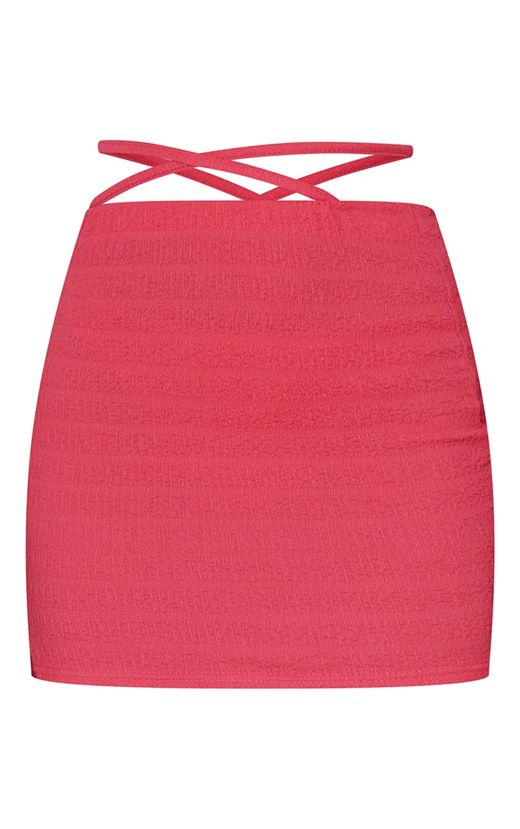 Hot Pink Textured Tie Waist Micro Mini Skirt image 6