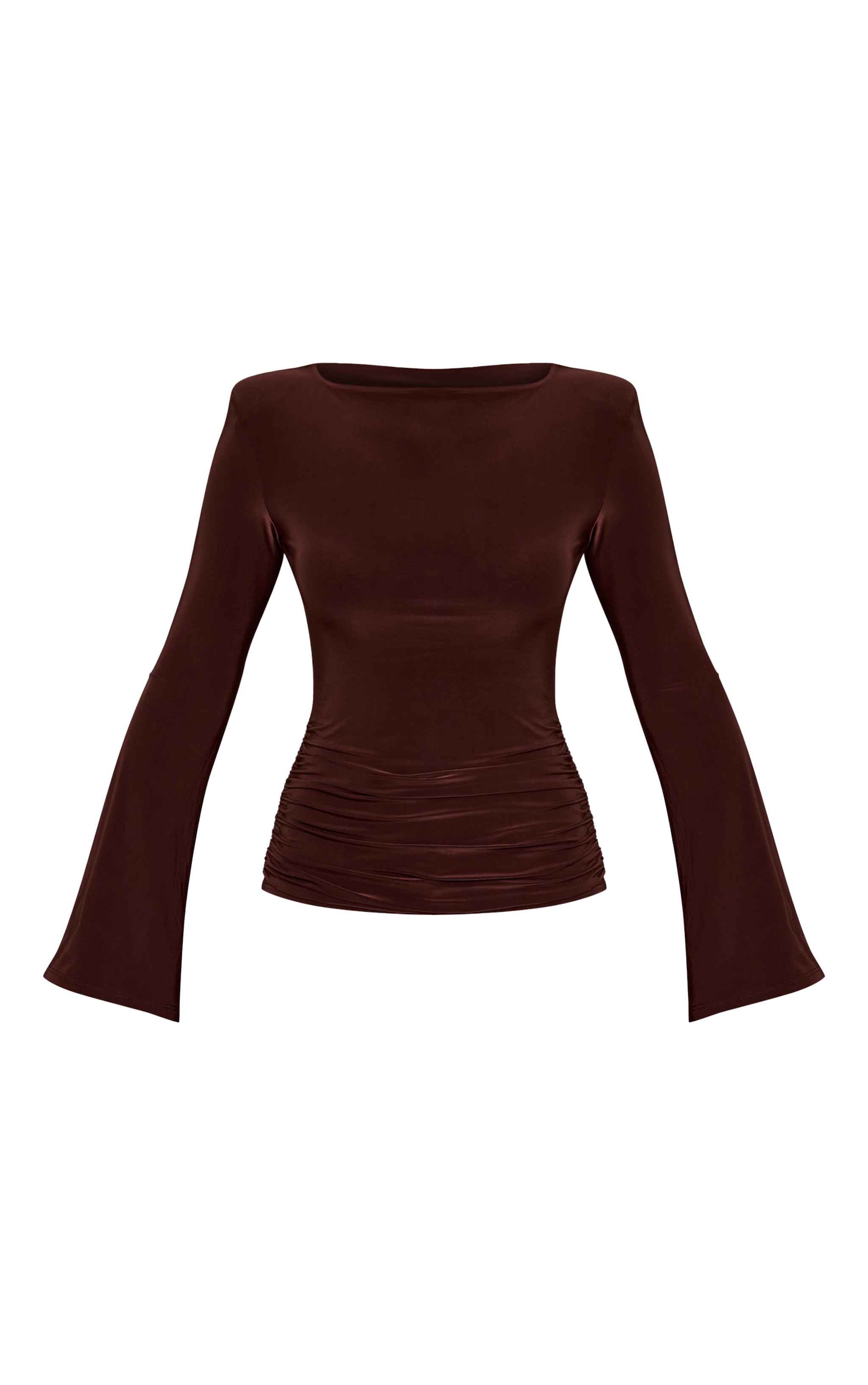 Chocolate Double Layer Slinky Shoulder Detail Long Sleeve Top image 5