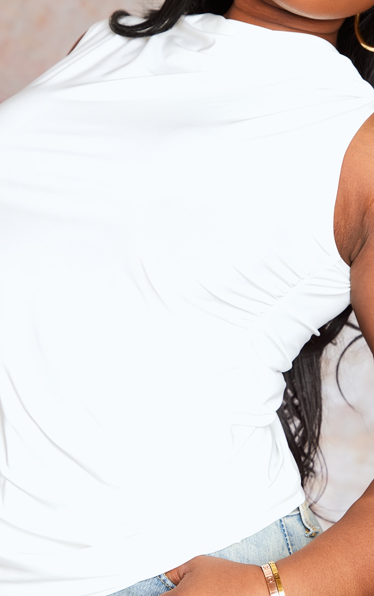 Plus White Drape Neck Slinky Top image 4