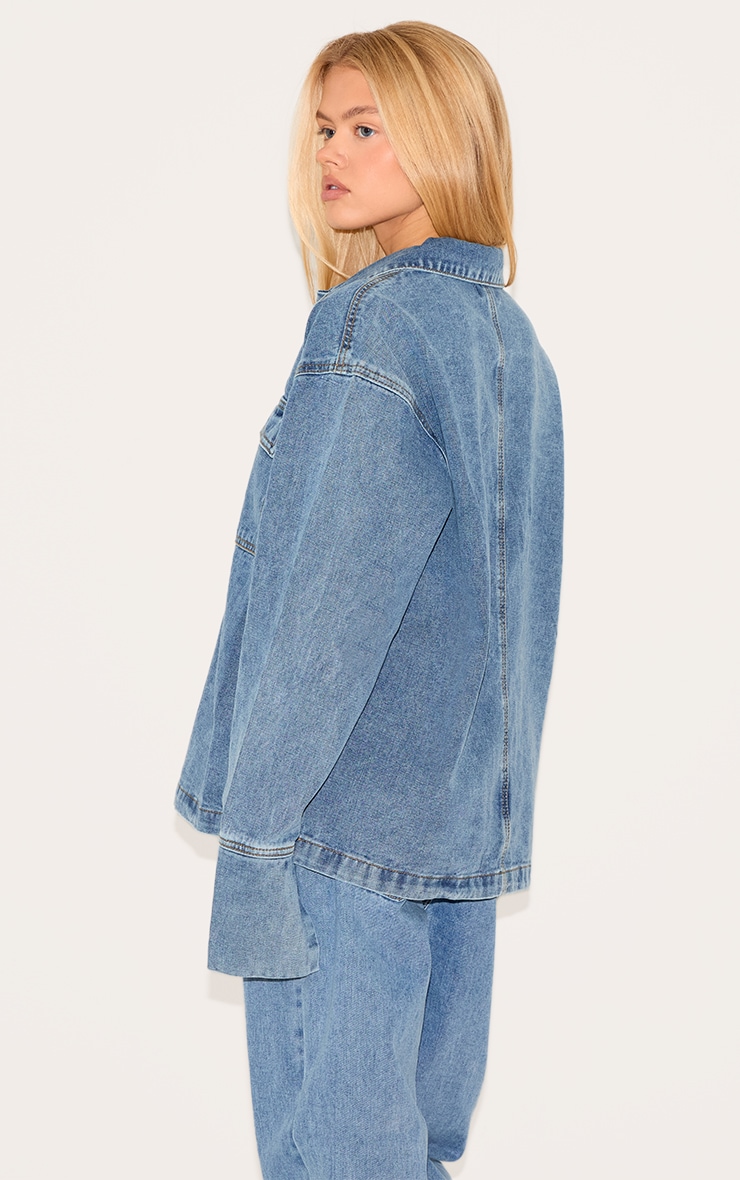 Vintage Blue Long Sleeve Slouchy Denim Rugby Shirt image 2