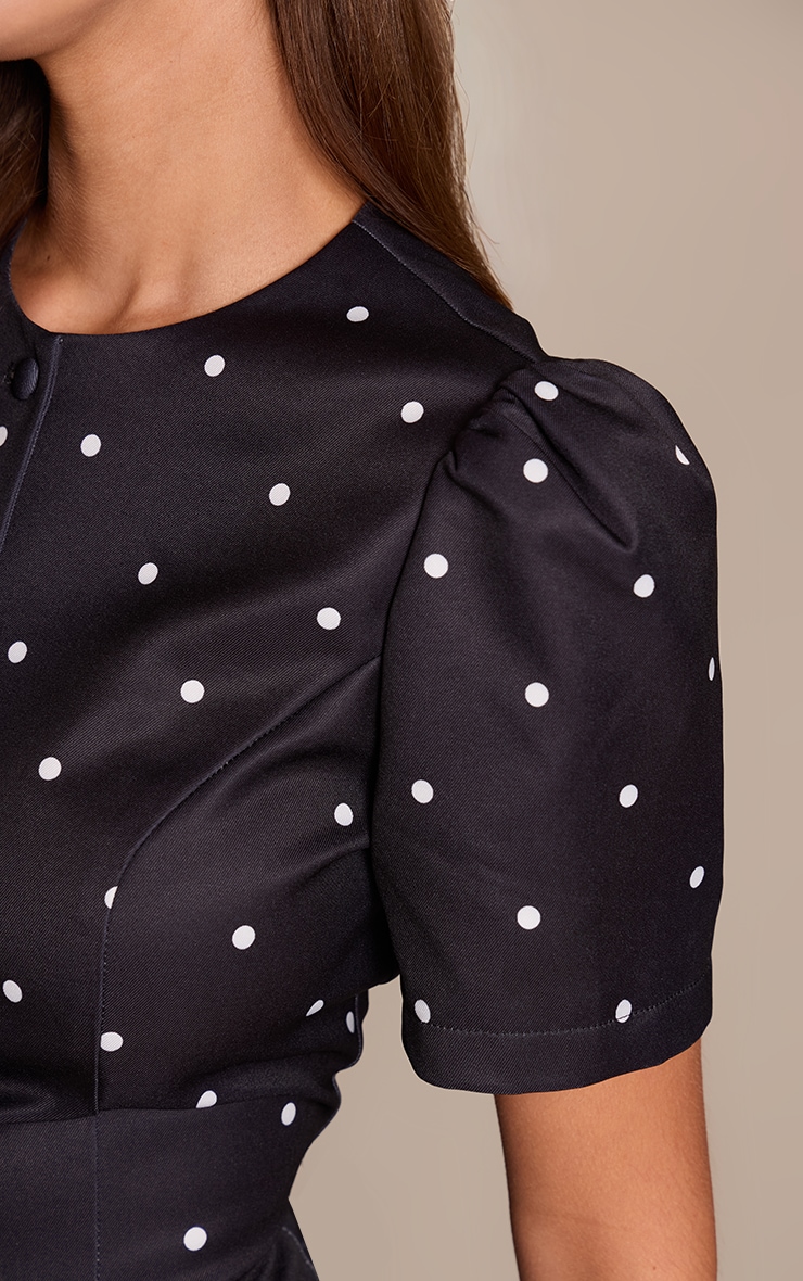 Black Polka Dot Tailored Short Sleeve Button Up Top image 4