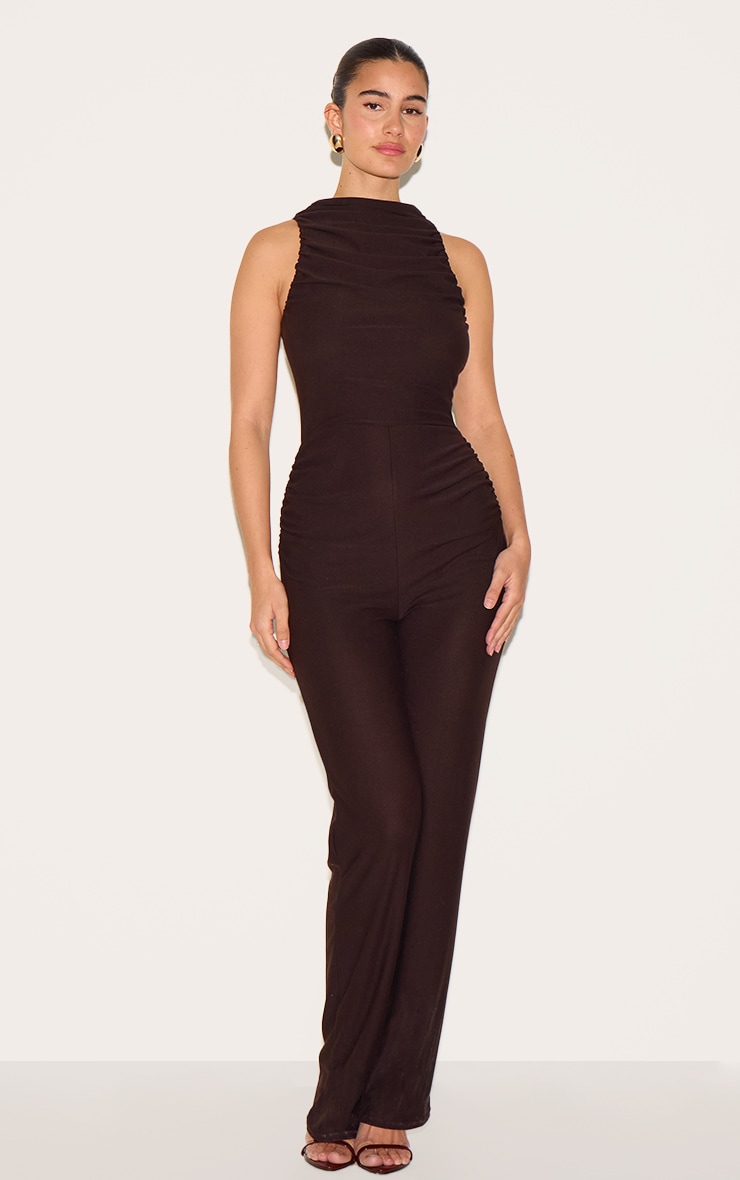 Chocolate Soft Touch Ruched Straight Leg Jumpsuit image 3
