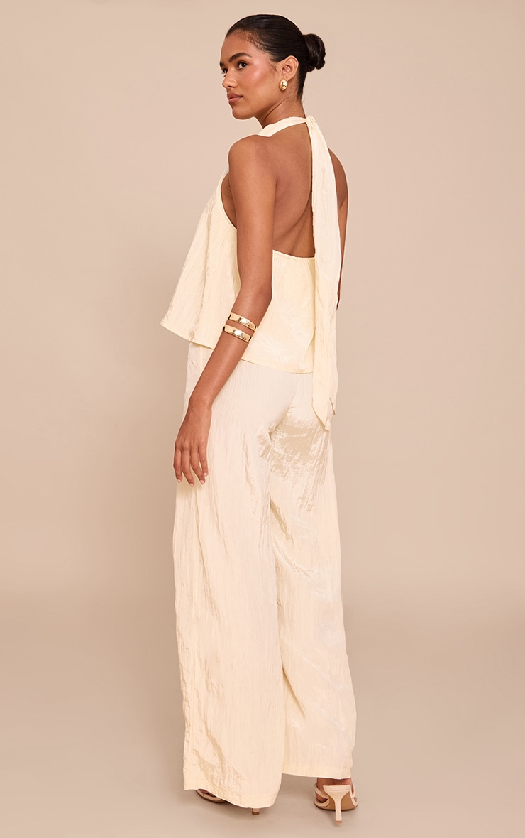 Cream Crinkle Satin Halterneck Overlay Jumpsuit image 2