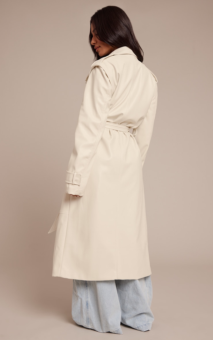 Petite Cream Tie Waist Maxi Trench Coat image 2