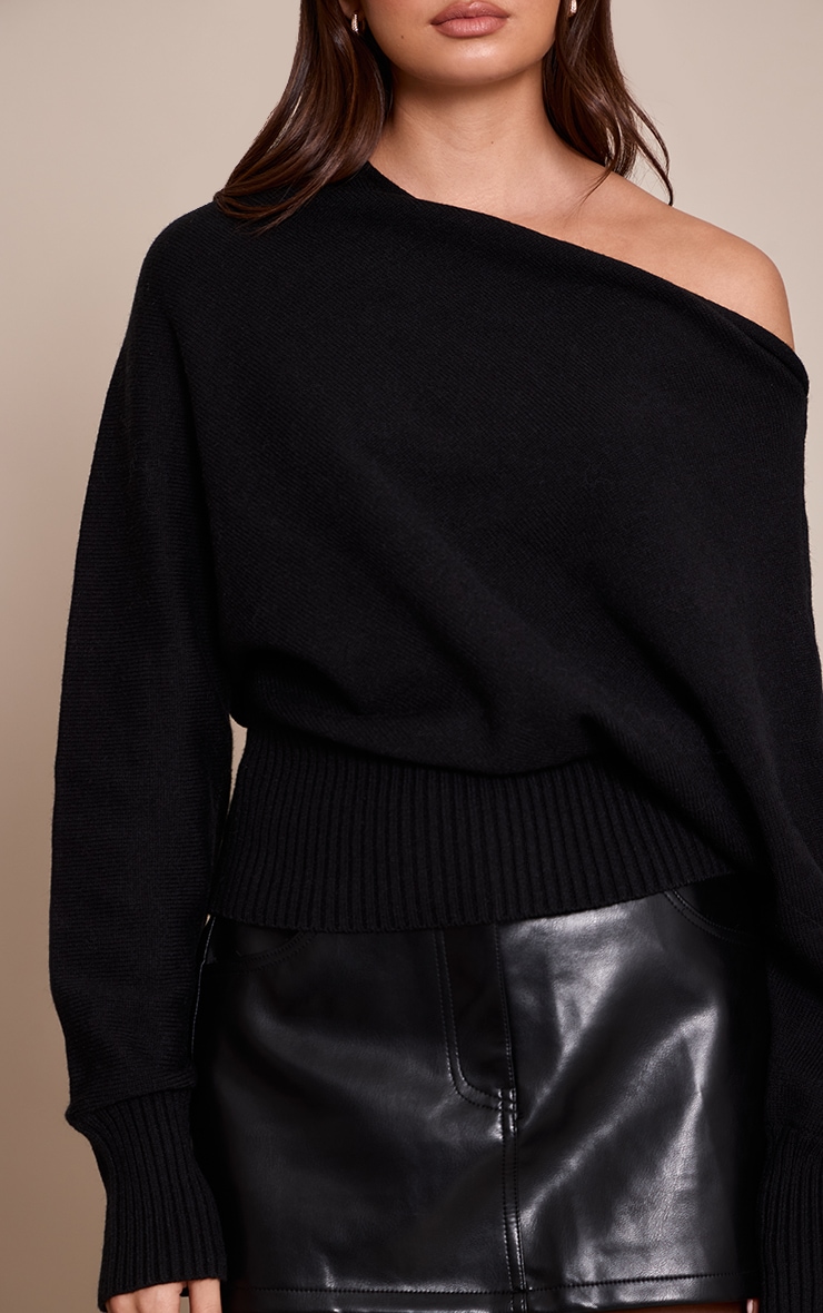 Black Slouchy Oversized Rib Waist Jumper  image 4