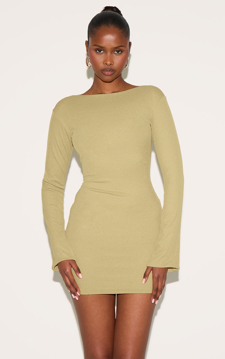 Olive Onion Skin Boat Neck Flute Sleeve Mini Dress image 1