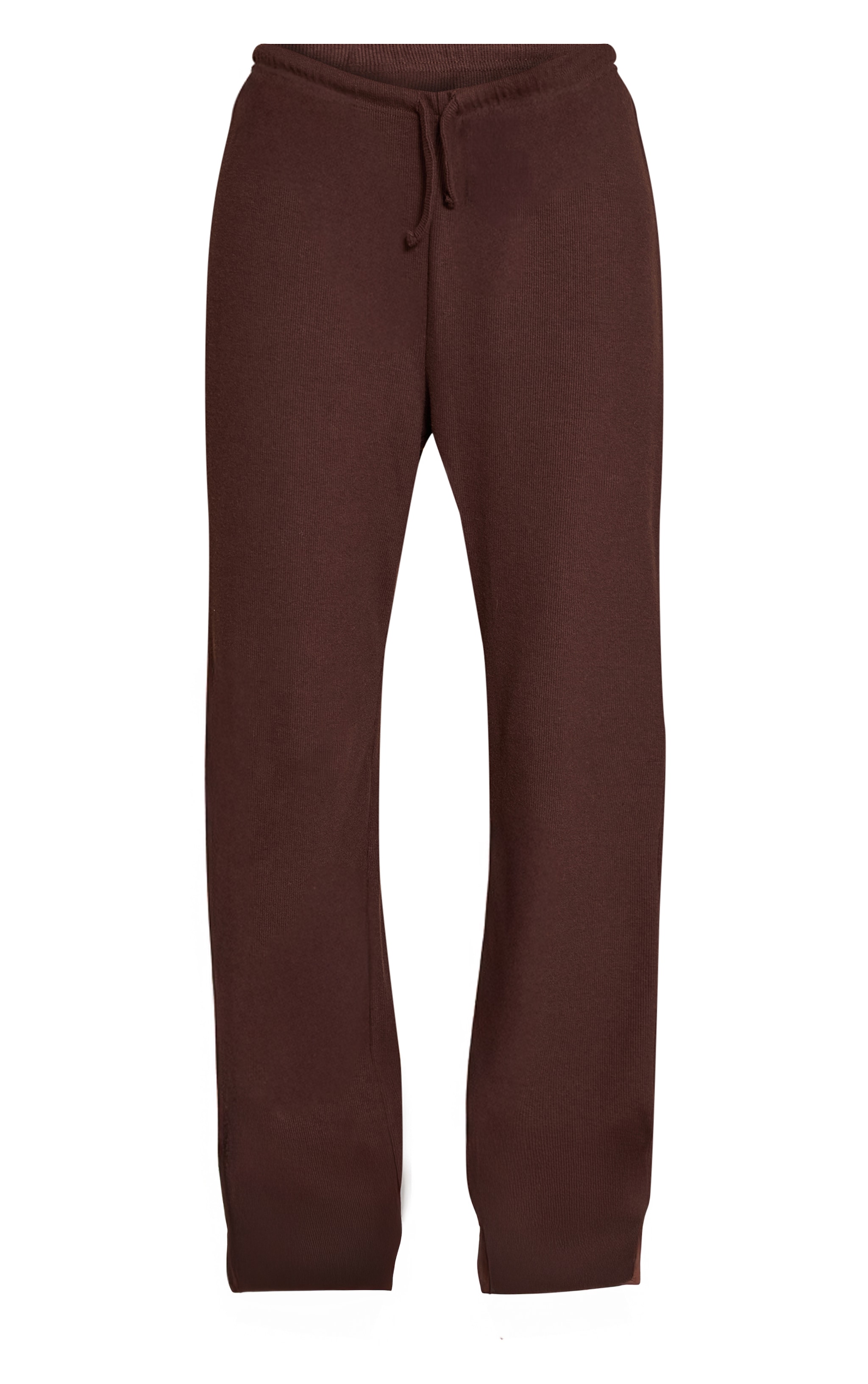 Chocolate Brown Brushed Rib Wide Leg Drawstring Trousers image 5