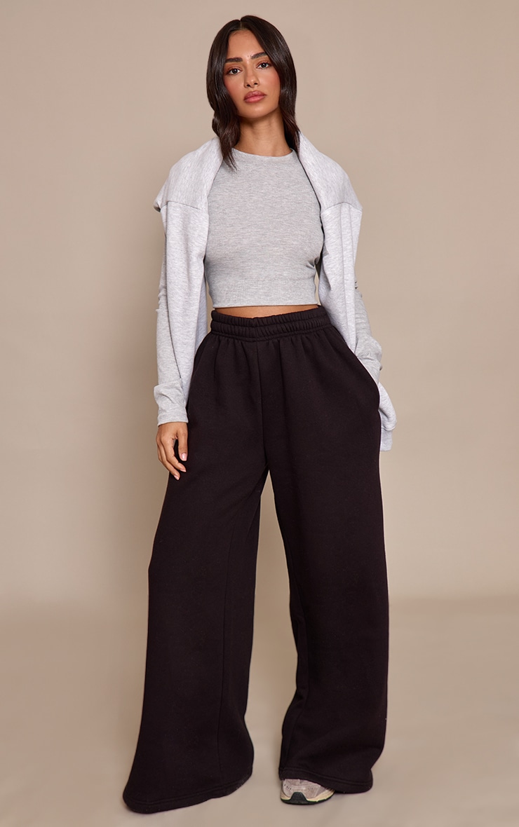 Petite Black Super Wide Leg Elasticated Waist Sweatpants image 1