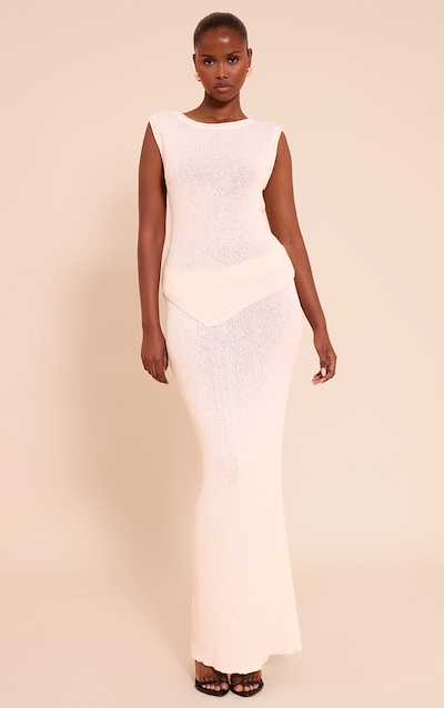 Jupe longue en maille boule crème à taille basse