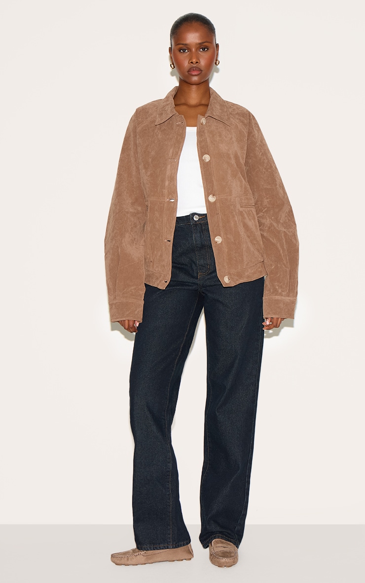 Beige Oversized Faux Suede Jacket image 3