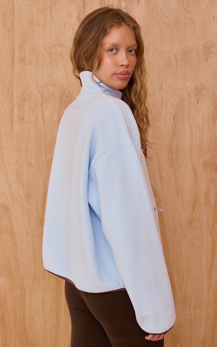 Light Blue Fleece Quarter Zip Pocket Detail Sweatshirt image 2