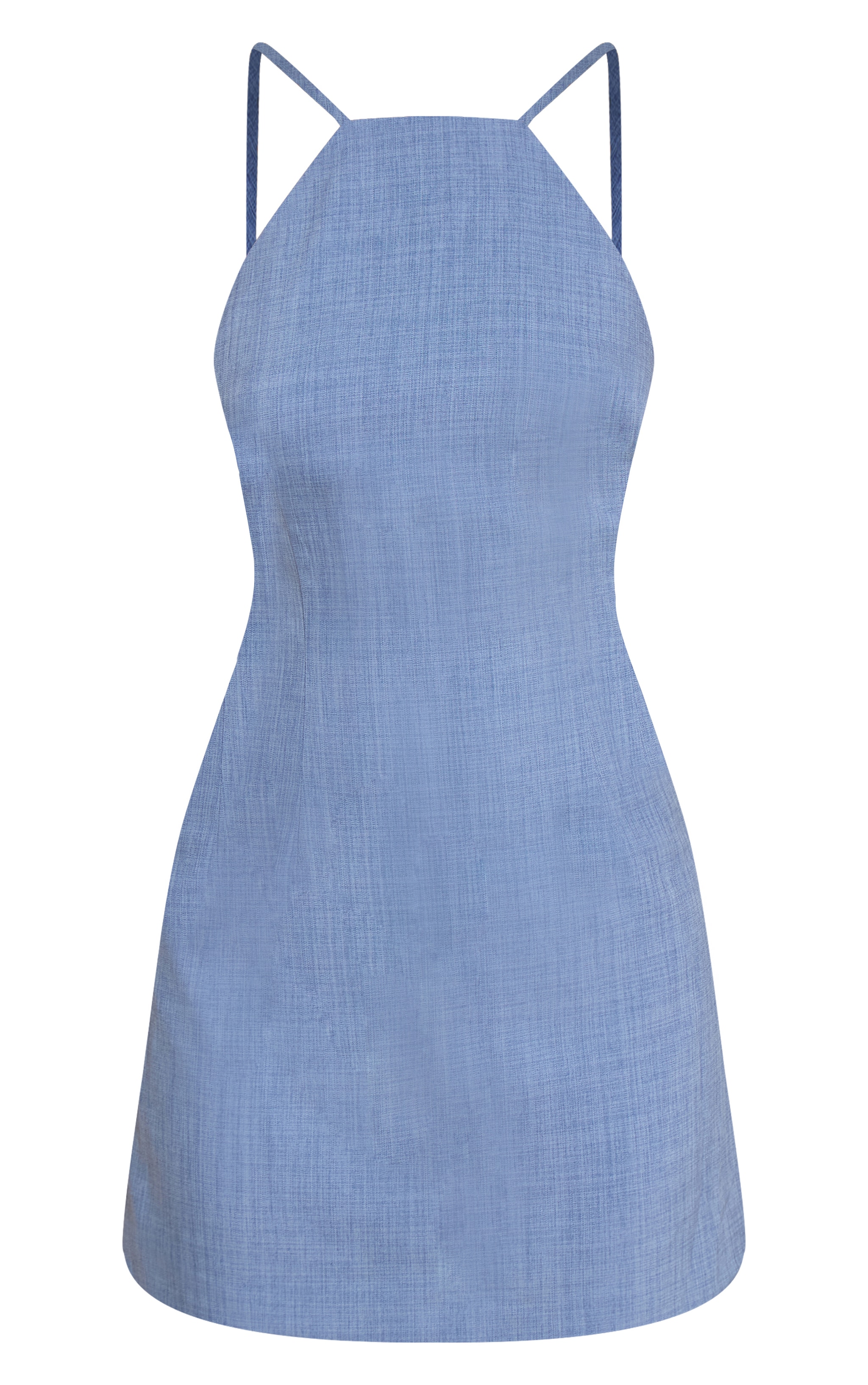 Steel Blue Woven Halter Neck A- Line Mini Dress image 5
